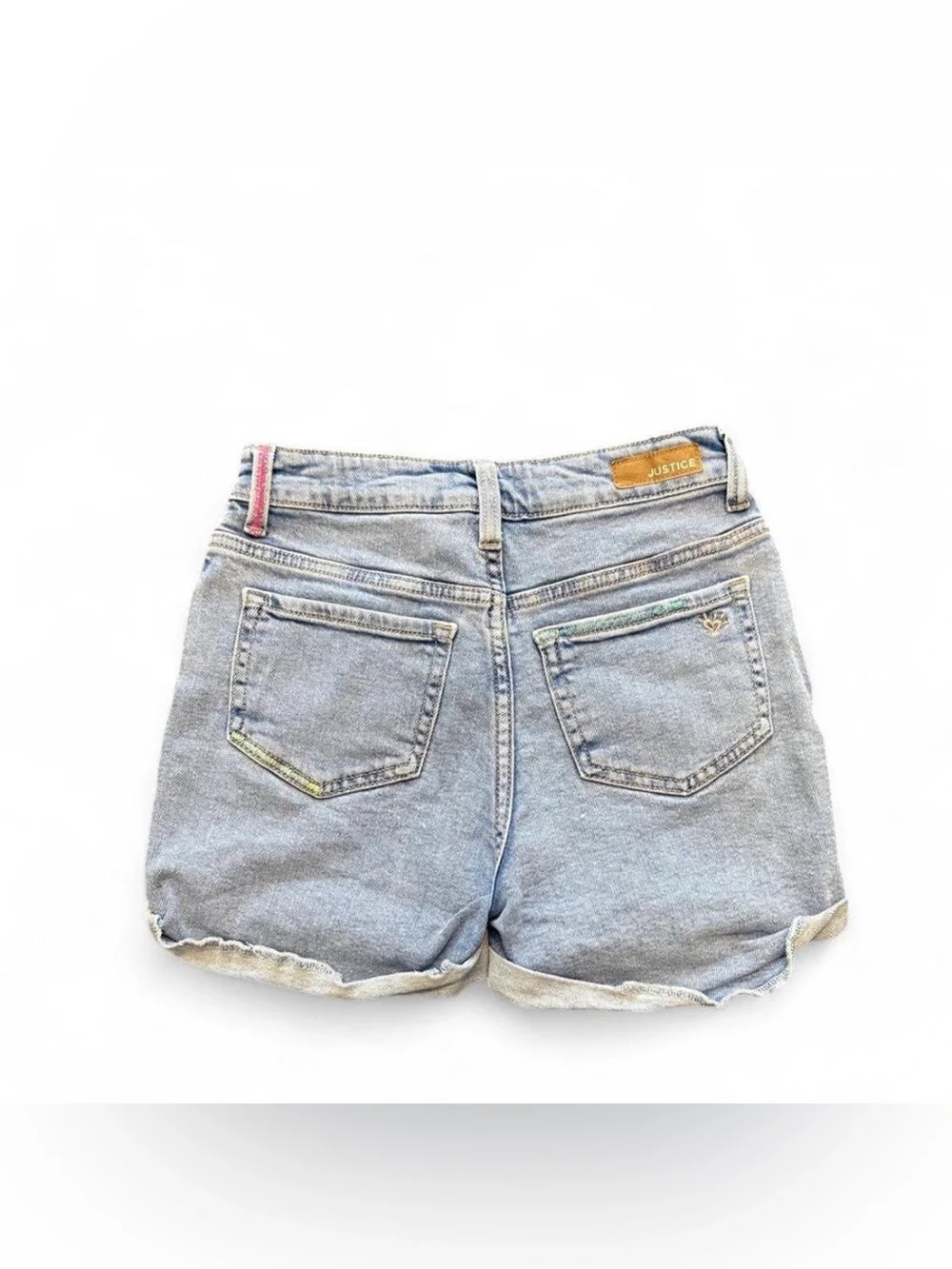 💜$5 BUNDLED- Justice Light Blue Distressed Denim Shorts with Color Stitching